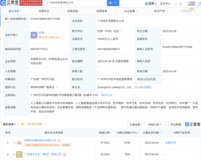 佳都科技在广州成立人工智能公共服务平台技术咨询服务公司，注册资本达1.6亿